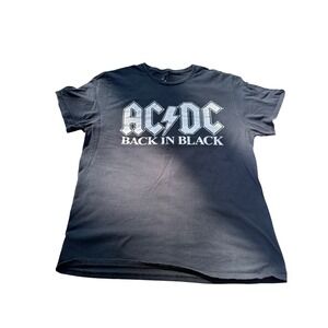 AC/DC Back in Black Graphic T-Shirt Mens XL Black Short Sleeve Rock‎ Band Tee